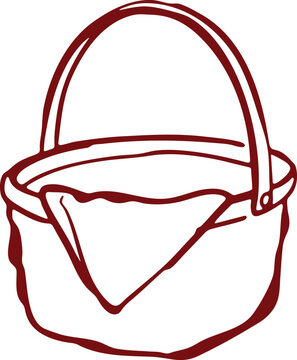 Handled pail style basket with folded cloth line drawing