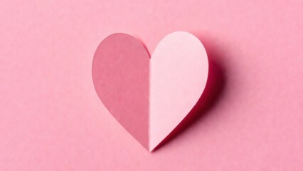 Fototapeta premium Folded paper heart half dark half light on textured pink background