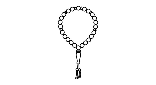 Silver Islamic prayer beads (Misbaha) with tassel on white background