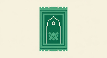 Minimalist Islamic prayer mat icon with geometric mosque arch design in teal and green