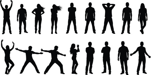 People silhouettes showing different poses and gestures, men and women standing expressions collection, human body language concept isolated set © Jamal Creative