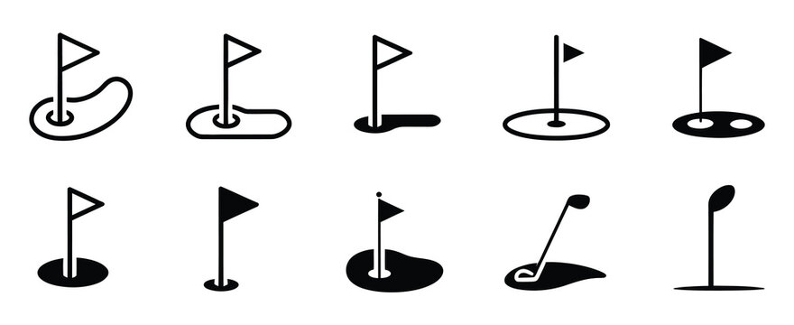Golf flag icons collection showing hole position, vector illustrations for sports, recreation, golf courses, scorecards,