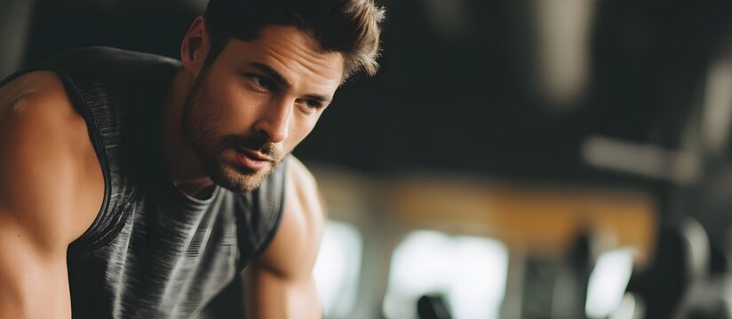 athletic young man training with weights at the gym