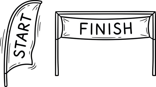 Hand Drawn Start Flag and Finish Line Banner Vector Illustration for Sports and Racing Events