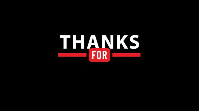 Thanks for watching text animation video isolated on black background for closing credits text. Thank you for watching animated youtube outro like comment share subscribe call to action text animation