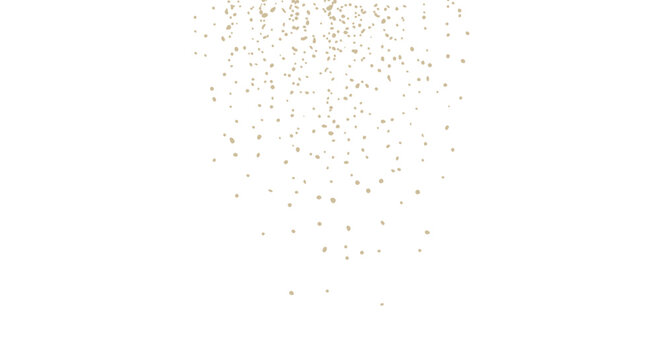 Golden particles falling down on white background 