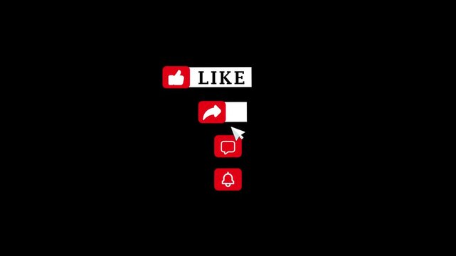 Like Subscribe Comment Icons Animation 4K. Like Comment Subscribe Buttons Motion Graphic.