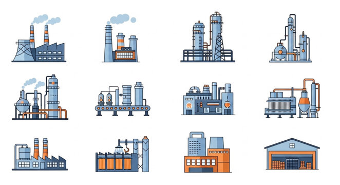 Collection of Industrial Factory and Plant Illustrations.