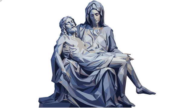 Pieta sculpture concept of Mary holding Jesus. Low poly geometric vector illustration isolated on transparent background