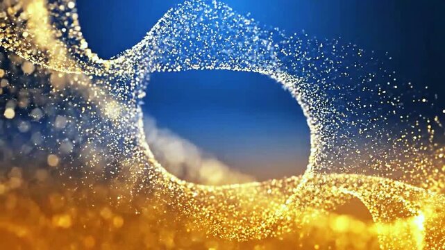 AI Generated Abstract Particle Ring Wave With Glowing Golden And Blue Energy Flow Futuristic Background
