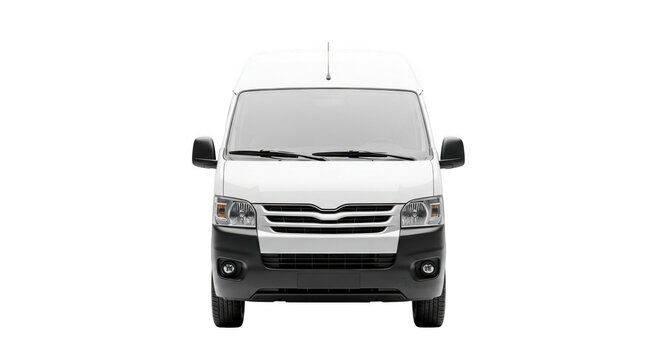 White van with black grill and tires on isolated transparent background