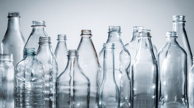 Collection of empty clear glass bottles arranged