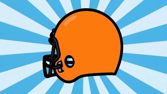 Cartoon orange American football helmet with blue radial background