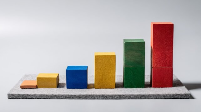 Colorful wooden blocks arranged in ascending height