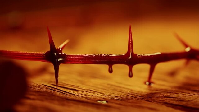Barbed wire with sharp points and rusty texture on wooden surface featuring thorn, thorns, fence with metal and pointy elements for textured,