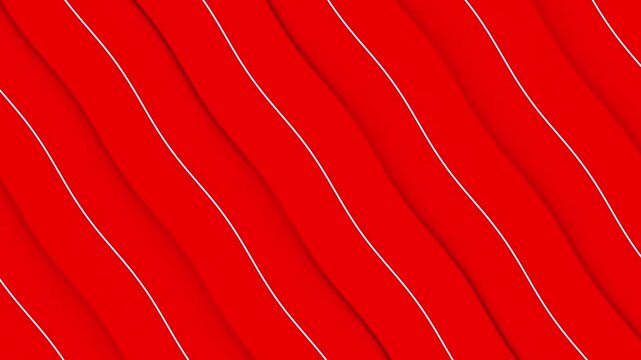 Abstract red and white wavy background with diagonal 3d layered ribbons and modern minimalist design