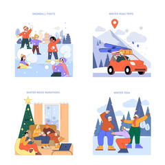 Obraz premium Winter Fun Activities Vector Illustration Set