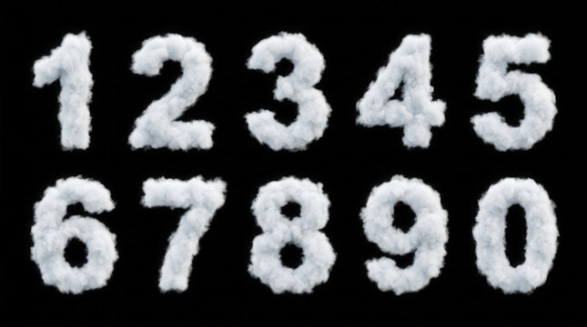 Creative Cloud-Based Numeric Sequence Display in White Against Black Background