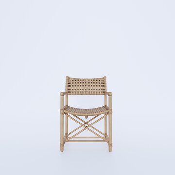 Minimalist wicker chair on white background with modern design