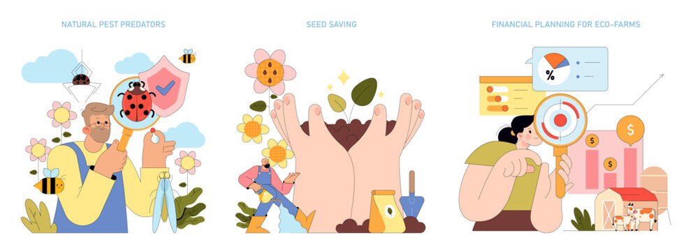 Natural Pest Control and Sustainable Farming Vector Set