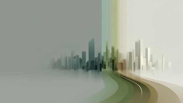Abstract Urban Skyline: A striking artistic rendering of a city skyline, with its sleek silhouettes and colorful paths, representing the dynamic blend of modern architecture and vibrant urban life.