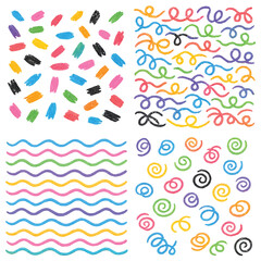 Obraz premium Print Hand Drawn Crayon Doodle Seamless Pattern with Brush Strokes, Squiggly Lines and Wavy Stripes on White Background
