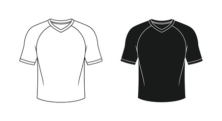 Fototapeta premium A graphic illustration depicts two v neck t shirts one white and one black presented side by side on a plain background