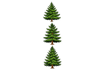 Fototapeta premium A set of three detailed green evergreen trees stacked vertically on a