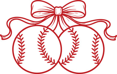 Naklejka premium Baseball With Bow Cute Sports Graphic