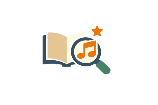 A flat vector illustration featuring an open book with a magnifying