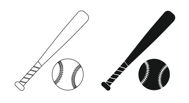 A simple graphic illustrates a baseball bat and ball in both outlined and solid black versions representing the sport