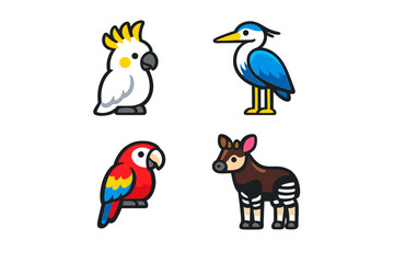 Obraz premium A collection of four stylized animal icons featuring a white