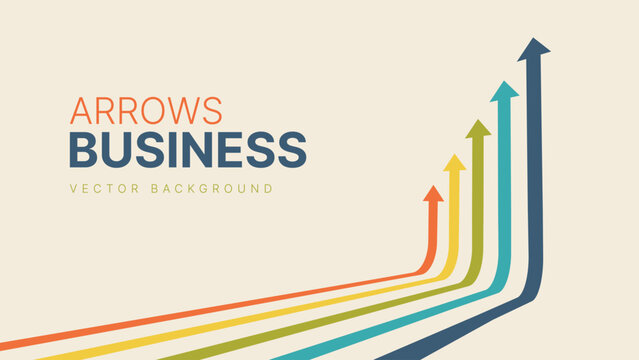 Five Arrows Moving Up in Vintage Colors. Abstract Financial Chart with Uptrend Line Arrows Graph Go Up. Growth Business Presentation Background. Vector Illustration.
