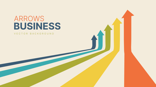 Five Arrows Moving Up in Vintage Colors. Abstract Financial Chart with Uptrend Line Arrows Graph Go Up. Growth Business Presentation Background. Vector Illustration.