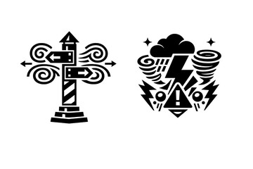 Naklejka premium Minimalist black and white vector icons depicting severe weather and