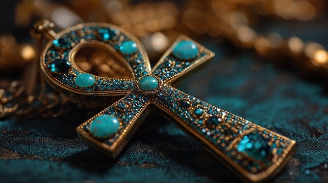 Ornate Ankh Pendant on Luxurious Background