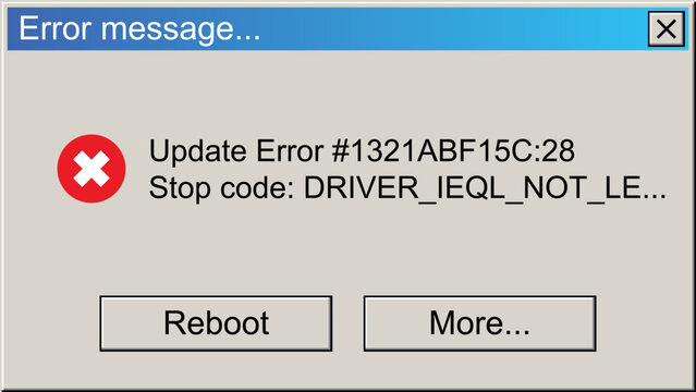 Critical Error Warning Message Windows. Vintage User Interface Operating System Fail. Vector Illustration.