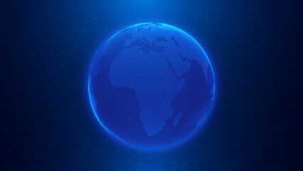 Digital Globe Network Showing Connected Earth Data Points in Blue Tech Visualization. Modern Global Data Representation with Particle Connections. © ec0de