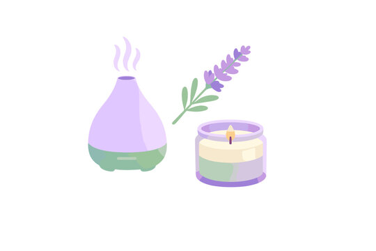 A vector illustration featuring an essential oil diffuser emitting