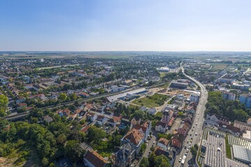 Die niederbayerische G&auml;uboden-Stadt Straubing an der Donau aus der Vogelperspektive