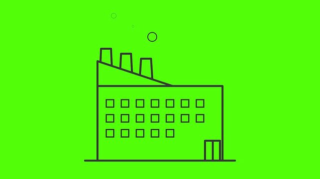 Industrial Facade in Green: A simplified illustration showcases an industrial building with chimneys against a vibrant green backdrop.