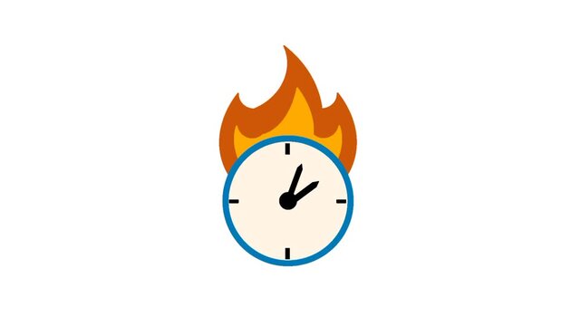 Deadline concept with clock and fire symbol representing urgent task pressure and limited work time