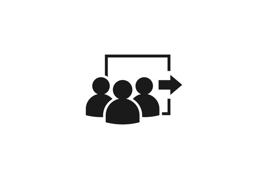 People group exit icon for migration or team leaving concept refugee war