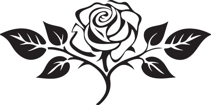 Black rose with leaves and thorns on transparent background vector illustration