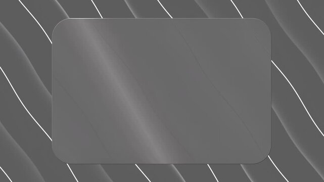 Abstract gray glassmorphism background with white diagonal lines. Blank glass panel mockup