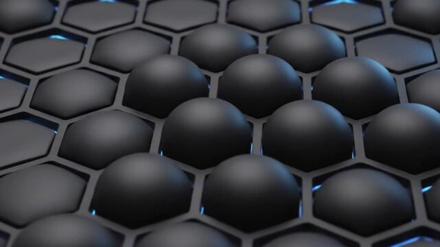 Futuristic black armor hexagon breathing macro smart material technology