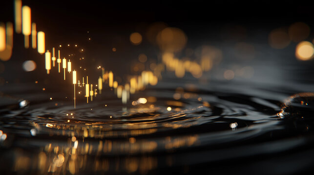 Financial Ripple Effect: An abstract visualization, depicting the impact of market fluctuations on financial landscapes. Featuring candlestick patterns, reflecting the ebb and flow of economic trends.