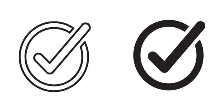 Black and white checkmark icons in circle and square shapes vector