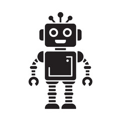 Naklejka premium Simple black silhouette of a classic robot with antenna and spring legs