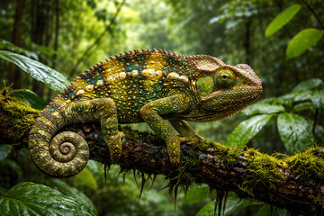 Fototapeta premium warty chameleon in Madagascar jungle